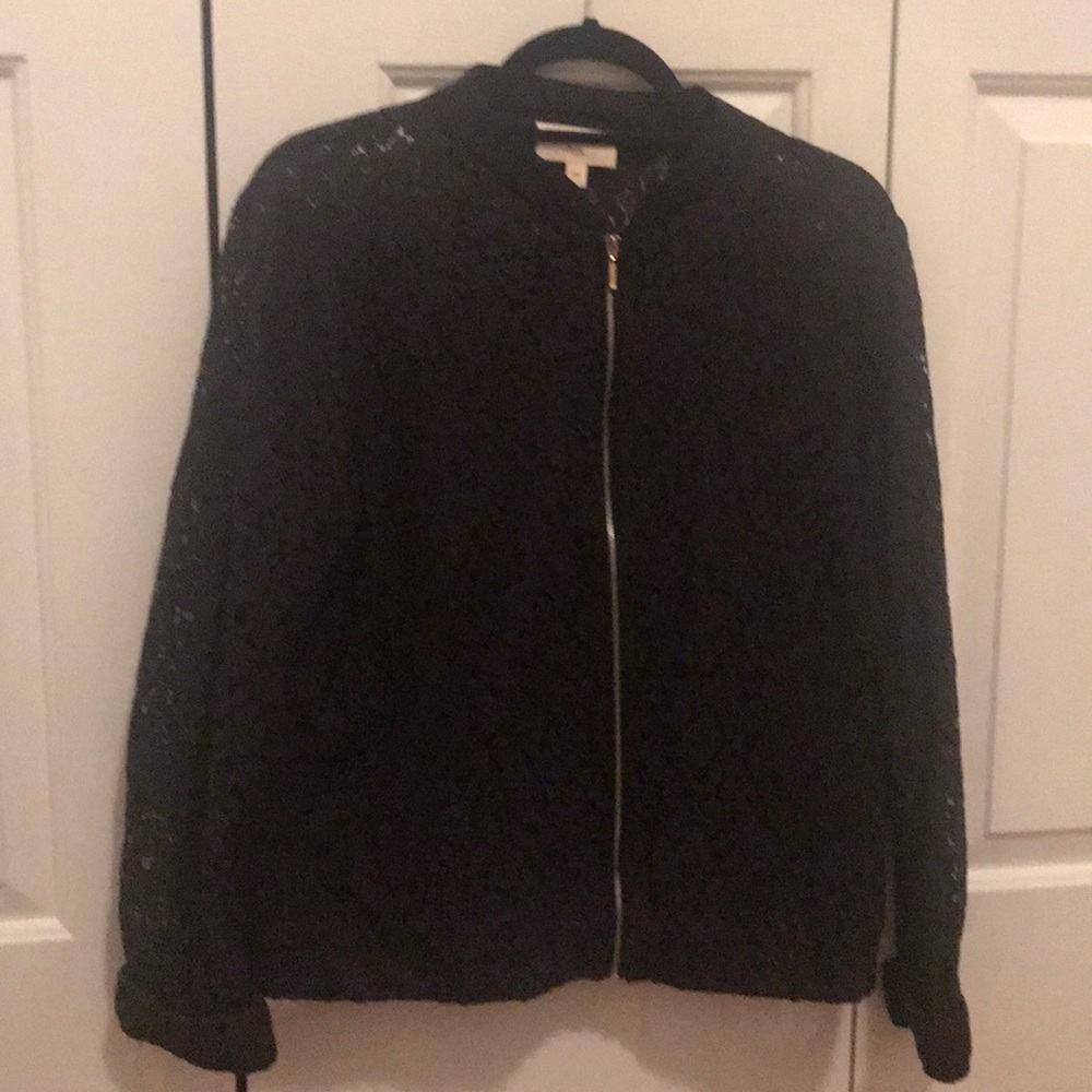 Black lace bomber jacket